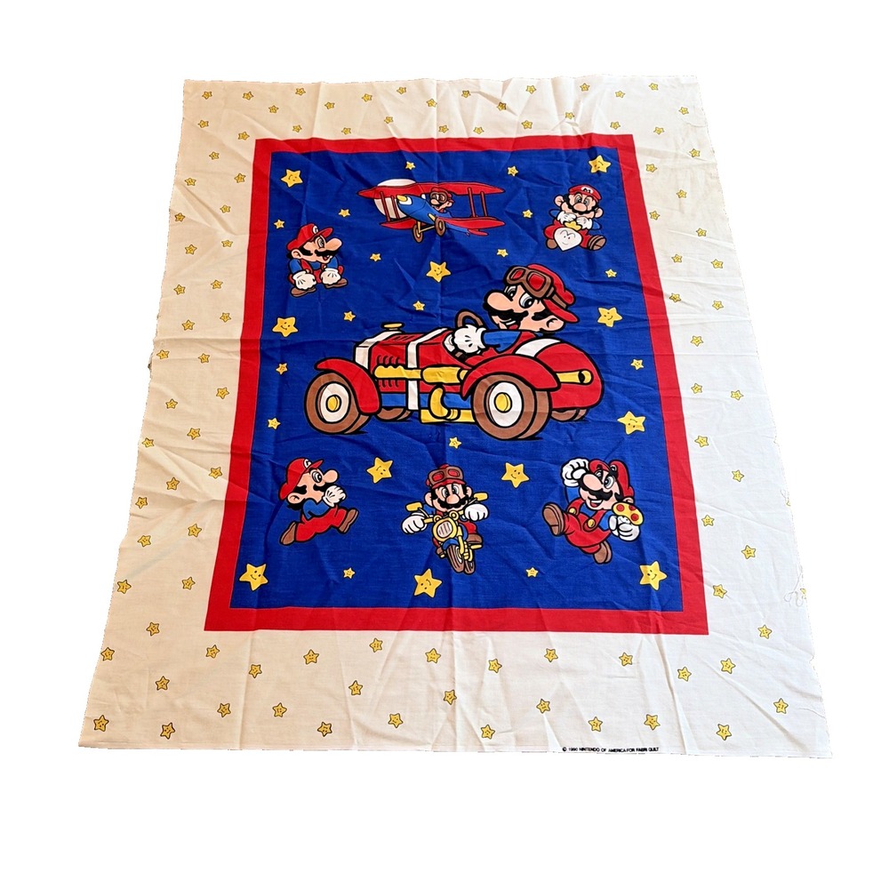 Vintage 1990 Nintendo Super Mario Bros Cotton FABRIC PANEL 35"x44"New Unused